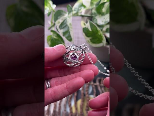 Amethyst and sterling silver pendant handmade one of a kind by Lizardi jewelry