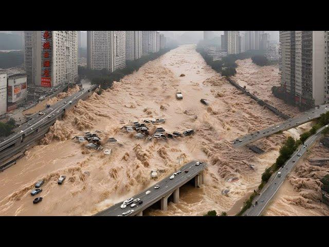 Right now China surrenders! A giant water current traps an entire city underwater