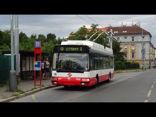 Linka 58 s trolejbusem Škoda 24Tr ev. č. 9508