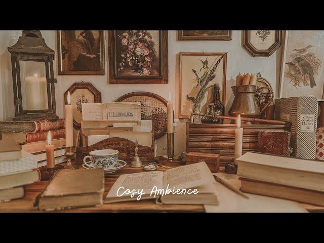 A cosy rainy afternoon in the cottage library | Rain & crackling fireplace ambience  Relaxing ASMR