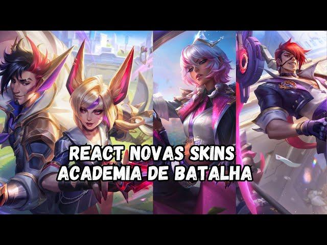 REACT NOVAS SKINS ACADEMIA DE BATALHA - LEAGUE OF LEGENDS