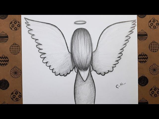 How To Draw A Girl With Angel Wings With Her Back Turned On Easy - Drawing Hobby Simple Drawings