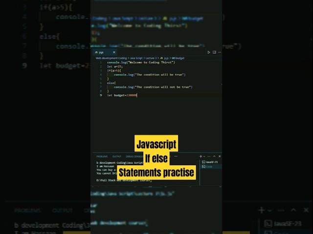 Javascript if else statements practise  @codingthirst #js #javascript #webdevtutorial