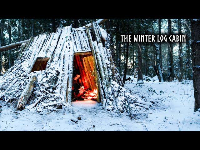 6 DAYS Winter Bushcraft: Building a Log Cabin to Survive the Snow & Cold