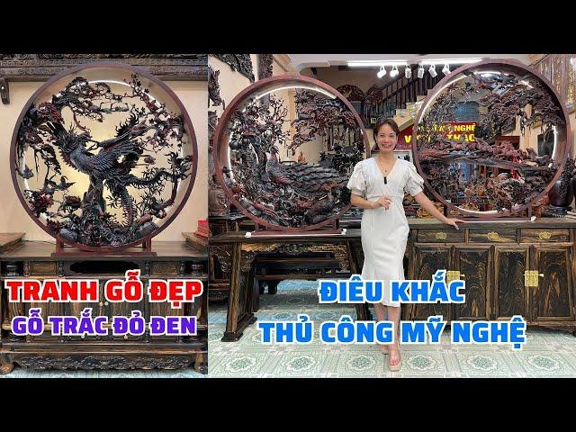 Tranh gỗ đẹp đục tay thủ công mỹ nghệ trên nền gỗ Trắc đỏ đen