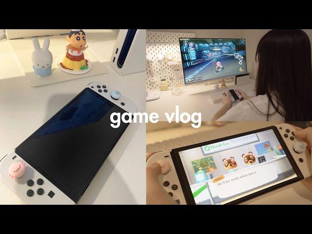 Game vlog  nintendo switch oled unboxing + accessories, cozy game with me