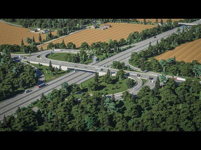  Realistic Partial Cloverleaf in Vanilla Cities Skylines 2 |Autobahn| Service Interchange Tutorial