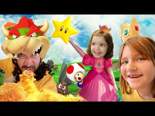 Adley & Navey vs BOWSER DAD!!  Mini game battle for stars at Clair's Real Life Mario Party Birthday!