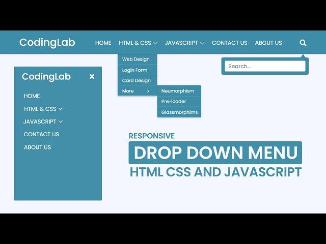 Responsive Dropdown Navigation Menu using HTML CSS and JavaScript