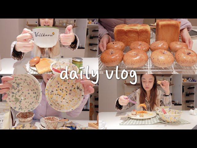 VLOG#28｜一人食两餐记录｜碳水囤货日｜黑芝麻贝果VS蓝莓贝果｜复刻星巴克红豆司康｜糖醋排骨的最佳搭配️｜双十一最后的开箱