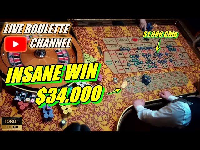  LIVE ROULETTE |  INSANE WIN 34.000 In Las Vegas Casino  $1.000 Chips Inside  2024-04-02