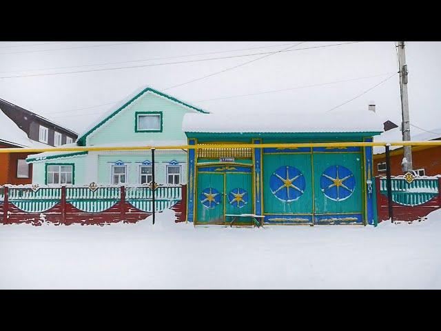 Winter village life in Russia with kind residents.