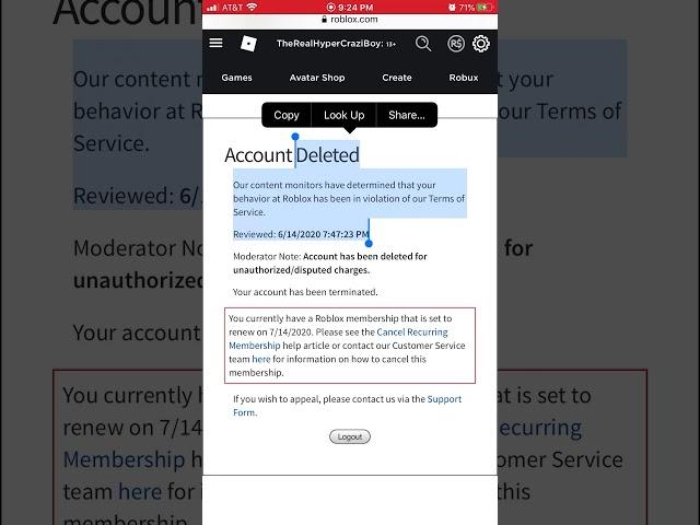 My roblox account was terminated for nothing?