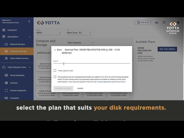 Yotta Enterprise Cloud - Purchase of Additional Disk