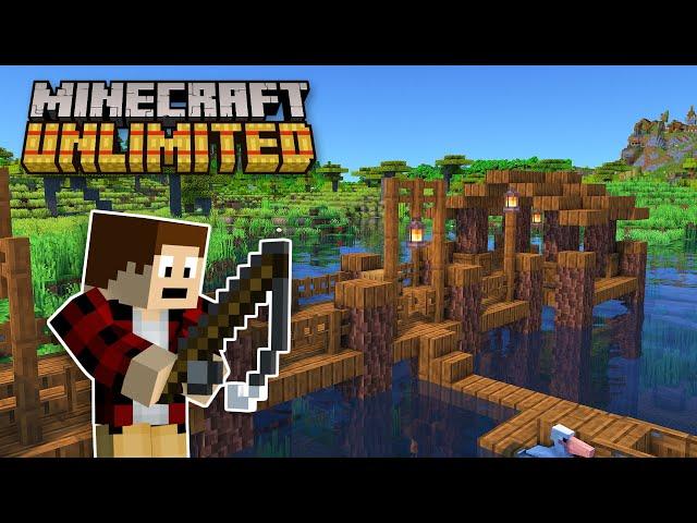 Building a FISHING DOCK and WORKING BOAT in Minecraft: Unlimited