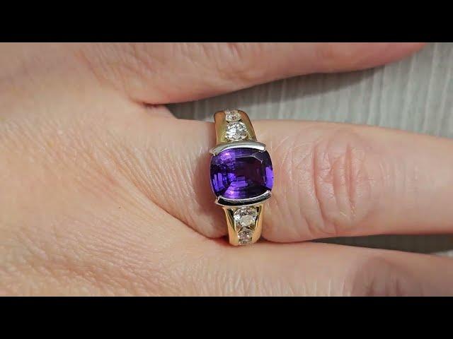 GIA 3.04ctw Natural PURPLE Unheated Ceylon Cushion Sapphire Diamond Platinum 18K Ring