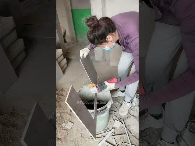 Asian bricklayer installs tiles！P9 #diy #construction #tiles #shorts #bricklayer #tiling  #handmade