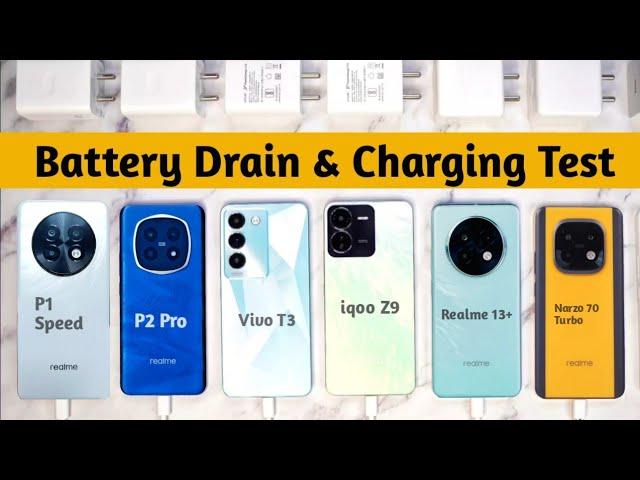 Realme P1 Speed Vs P2 Pro Vs Vivo T3 Vs Realme Narzo 70 Turbo Vs Realme 13 Plus Battery Test