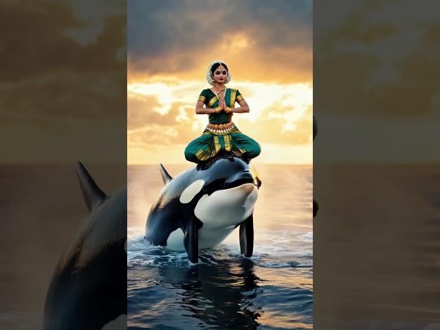Indian Classical Dance on an Orca in the Open Sea!  #india #ai #orca #classicaldance #ocean #sun