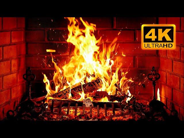  Cozy Fireplace 4K (12 HOURS). Fireplace with Crackling Fire Sounds. Fireplace Burning 4K