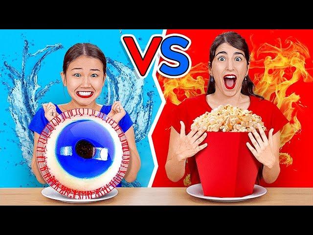 TANTANGAN WARNA MERAH VS BIRU || Makan Makanan Satu Warna 24 Jam Penuh oleh 123 GO! CHALLENGE