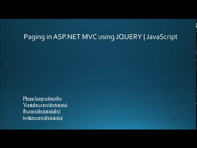 Paging in ASP.NET MVC | Using Jquery Ajax