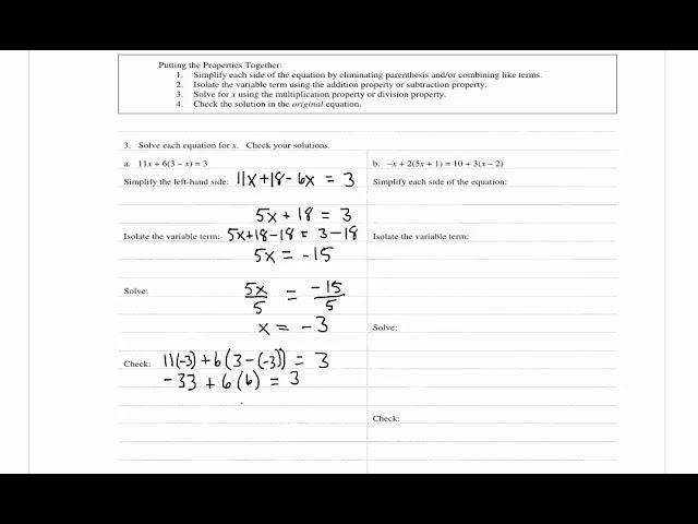 Solving Linear Equations - MTH 0661