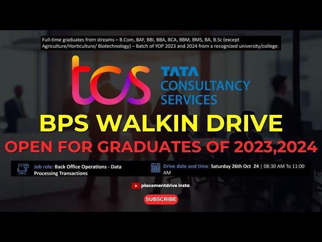 TCS BPS Walk-in Drive 2024: Jobs for Freshers | Apply Now for Back Office Roles in Pune