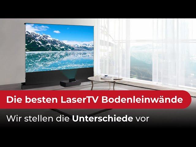 Die besten motorischen Bodenleinwände für LaserTV Projektoren. Das sind die Unterschiede.