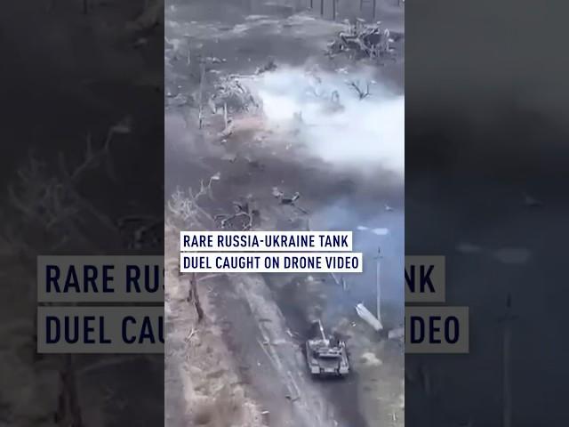 Rare Ukraine-Russia tank duel captured on drone video