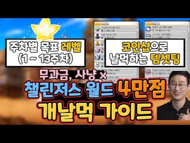 챌린저스 월드 "4만점" 무과금으로 날먹하는 가이드(주차별 목표 레벨, 템셋팅, 내실 수준 총정리)