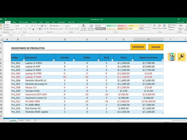 Control de Almacén, inventario de entradas, salidas y stock en Excel