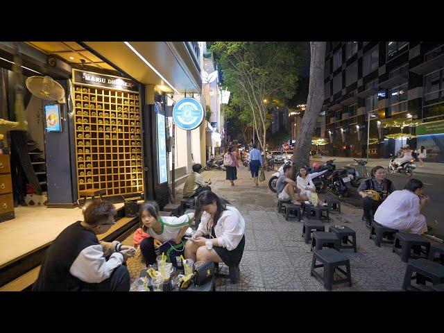 Vietnam Walking Tour Night, Ho Chi Minh City from Nguyen Hue to Le Lai | 4K Walking