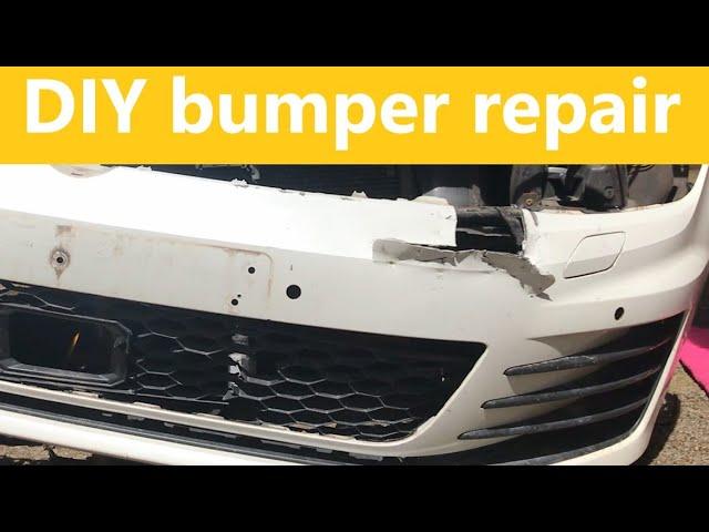 Bumper repair the DIY method to mend collision damaged front bumper.