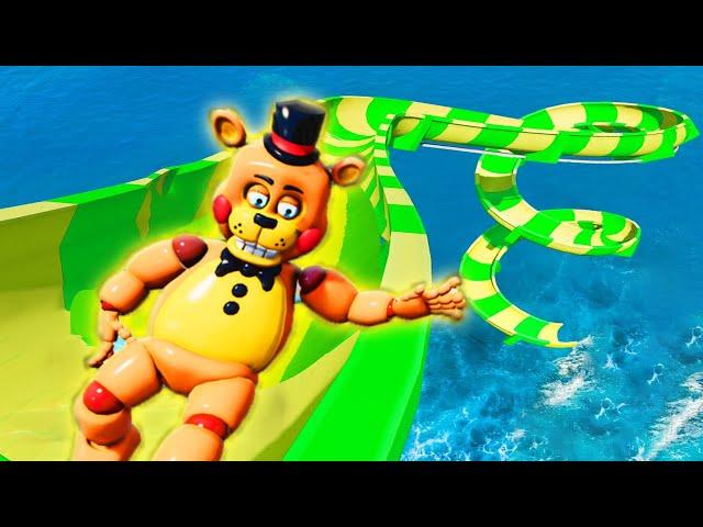 HOW Freddy and Bonnie rode the LONGEST WATER SLIDES IN THE WORLD GTA 5 RAGDOLLS