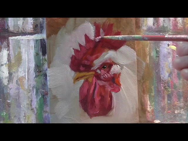 Rooster Portrait time-lapse Oil Painting Demo by Peter Chorao