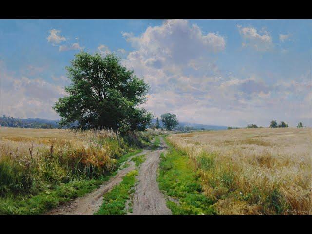 Bright summer landscape|How to draw a field|How to draw a summer sky