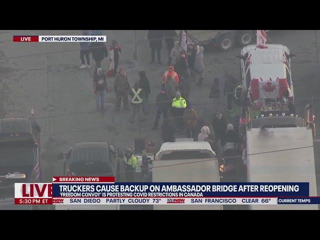 'Freedom Convoy' crosses US border into Detroit causing massive traffic delays | LiveNOW from FOX