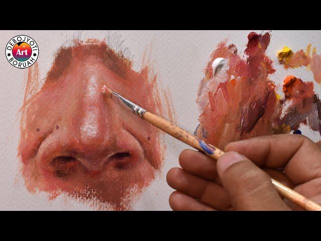 Beginners Nose Painting Tutorial in Acrylic on Paper | Real Time Demonstration by Debojyoti Boruah