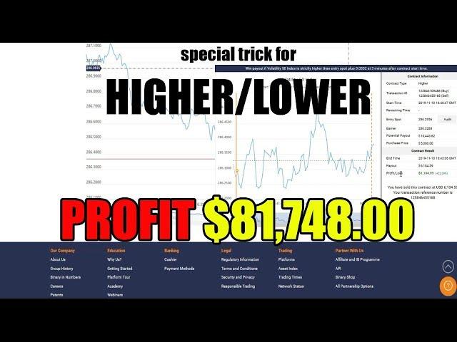 BINARY.COM || best strategy trading - special trick for HIGHER/LOWER - amazing profit $81,748.00