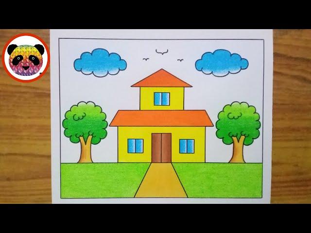 House Scenery Drawing  Ghar ka Chitra  Easy to Drawing and Painting / Drawing For Beginners