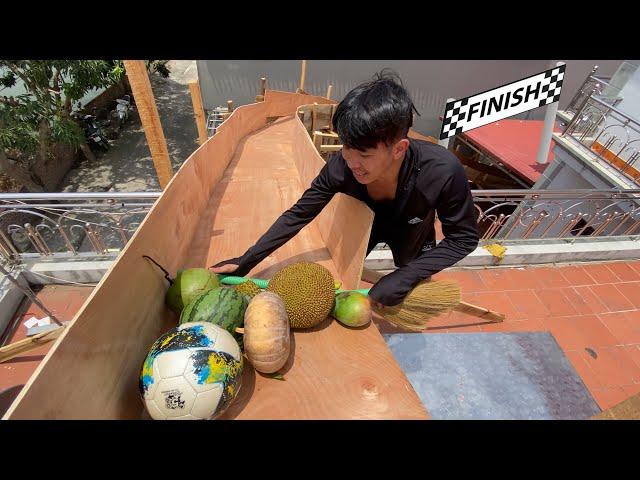 PHD | Đua Hoa Quả Và Tháo Dỡ Cầu Trượt Khổng Lồ | Fruit Race