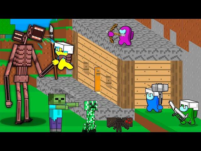 Among Us in the World of Minecraft: Battle Against Siren Head and Zombies!