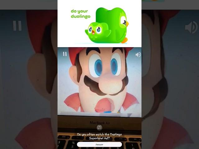 Mario watches the Duolingo Superbowl Ad  Credits to @SonicDavid & @duolingo