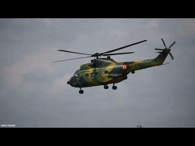 RoAF IAR 330 flight above the ground & maneuvers | BOBAS 2023 | Close-up | Romania