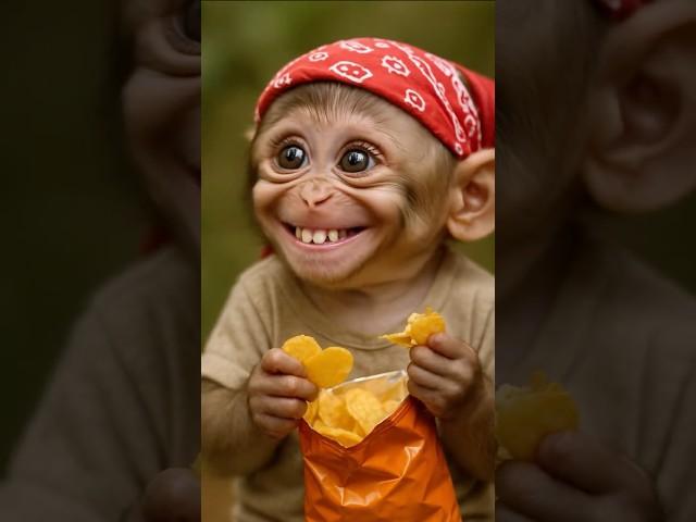 Baby Monkey Caught Munching Too Fast! 