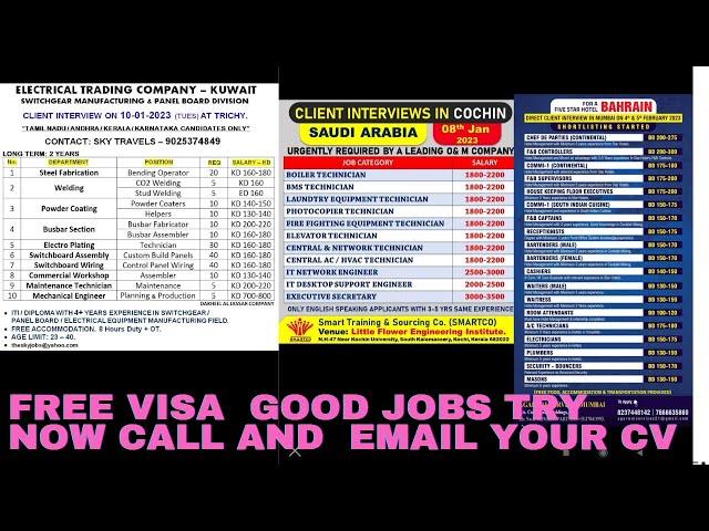 jobs in abroad, gulf wanted, free visa requirements, gulf interview, gulf and europe jobs.