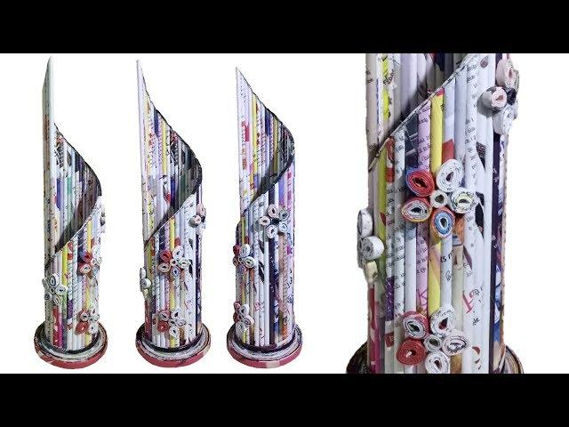 Newspaper Flower Vase | Flower Vase Making | Flower Vase Out Of Waste Newspaper Home Decoration Idea