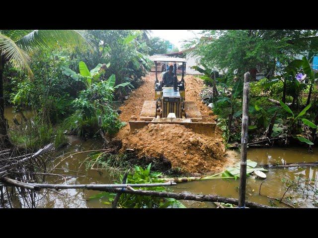 Starting New Project! Great Bulldozer Skills Pushing Stone Into Water & 5TON Trucks Team Dumping