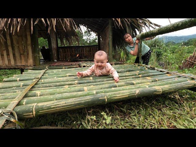 90 days: single mother life - building a bamboo house , harvest & Joy with 4 month old daughte